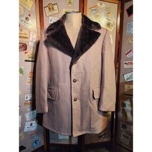 Vtg 70s JCPenney Car Coat Sz 42 Camel Colored Faux Fur Collar And Lining
